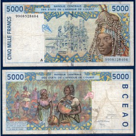 BCEAO P.113Ai pour la Cote d'Ivoire, Billet de 5000 Francs CFA 1999