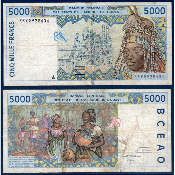 BCEAO P.113Ai pour la Cote d'Ivoire, Billet de 5000 Francs CFA 1999
