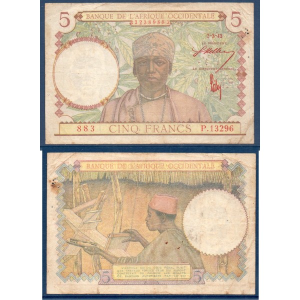 AOF P.26, TB Billet de 5 Francs CFA 2.3.1943 Chiffre brun