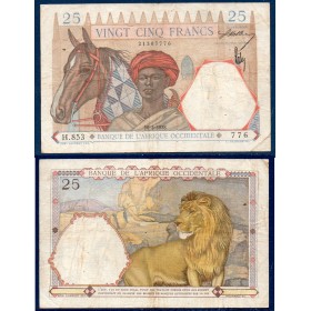 AOF P.22a, TB Billet de 25 Francs 10.3.1938 Lion