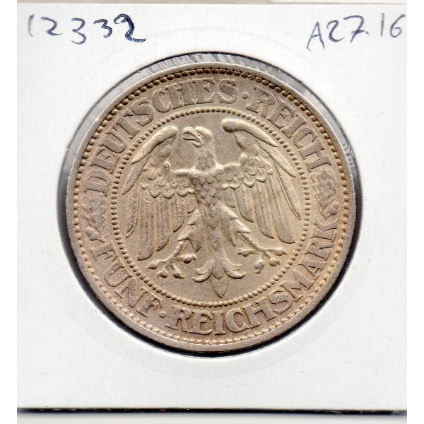 Allemagne 5 reichsmark 1932 A, TTB+ KM.56 Weimar, chêne