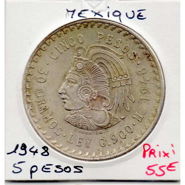 Mexique 5 Pesos 1948 Sup, KM.465 Cuauhtémoc