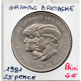 Grande Bretagne 25 pence 1981 Spl, KM.925 Charles et Diana