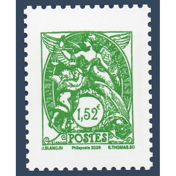 Timbre France 5996, 125ans Type Blanc, 1.52€ vert, Neuf