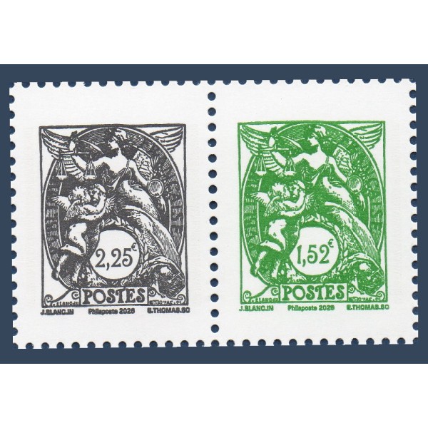 Timbre France 5996-5997 Paire Horizontale, 125ans du Type Blanc, Neuf