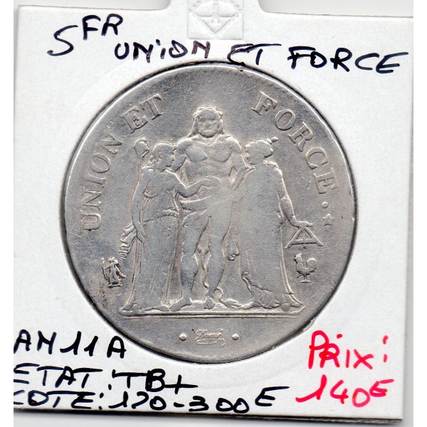 5 francs Union et Force An 11 A Paris TB+