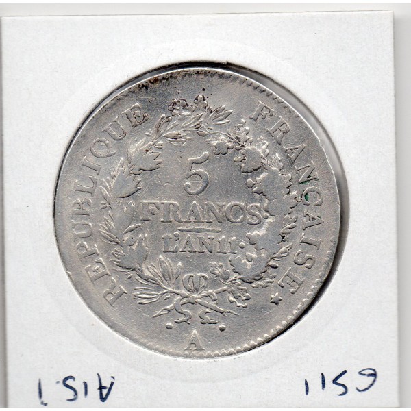 5 francs Union et Force An 11 A Paris TB+