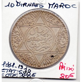 Maroc 10 Dirhams 1331 AH - 1913 Paris Sup, Lec.197