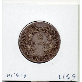 2 Francs Napoléon 1er An 14 A Paris TTB tête nue
