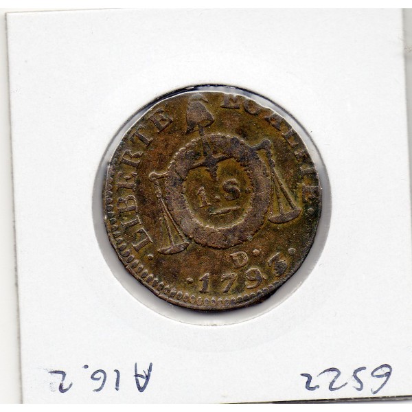 1 sol aux balances 1793 D. Dijon TTB sans tête d'aigle