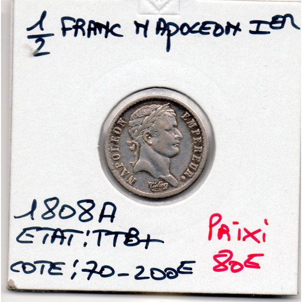 1/2 Franc Napoléon 1er 1808 A paris TTB+