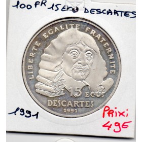 100 francs/15 écus Descartes 1991 BE, France pièce de monnaie