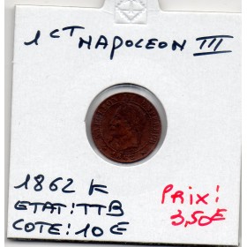 1 centime Napoléon III tête laurée 1862 K Bordeaux TTB