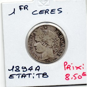 1 Franc Cérès 1894 A paris, TB