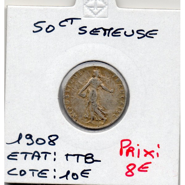 50 centimes Semeuse Argent 1908 TTB-