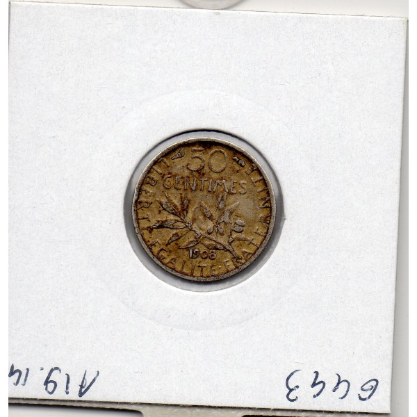 50 centimes Semeuse Argent 1908 TTB-