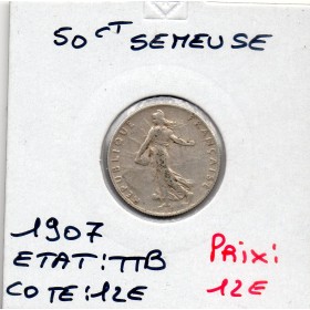 50 centimes Semeuse Argent 1907, TTB