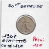 50 centimes Semeuse Argent 1907, TTB