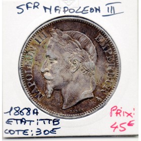 5 francs Napoléon III tête laurée 1868 A Paris TTB