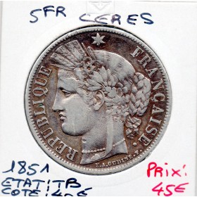 5 francs Cérès 1851 A Paris TTB