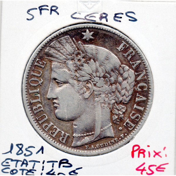 5 francs Cérès 1851 A Paris TTB