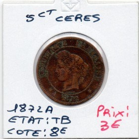 5 centimes Cérès 1872 grand A Paris TB