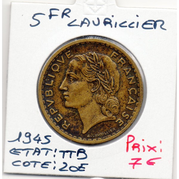 5 francs Lavrillier 1945 TTB