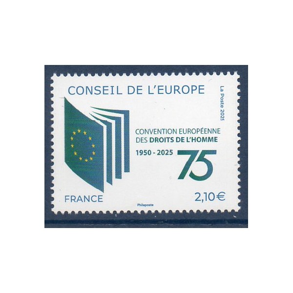 Timbre France Service 189, 75 ans Convention Droits de l'Homme, Neuf