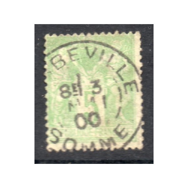 Timbre France Yvert No 102 Type I Sage 5c vert-jaune Oblitéré