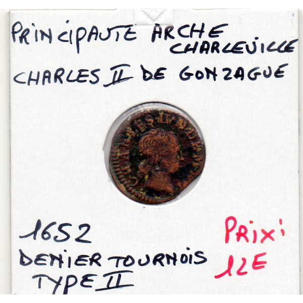 Ardennes, Principauté Arches Charleville, Charles II de Gonzague, (1652) Denier tournois Type 2 TB