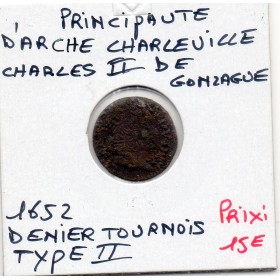 Ardennes, Principauté Arches Charleville, Charles II de Gonzague, (1652) Denier tournois Type 2 TB