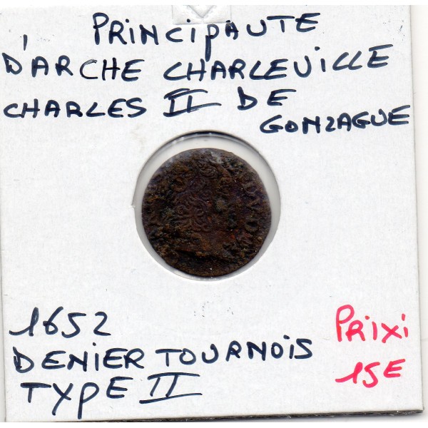 Ardennes, Principauté Arches Charleville, Charles II de Gonzague, (1652) Denier tournois Type 2 TB