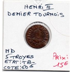 Denier Tournois non daté S Troyes Henri III TB-
