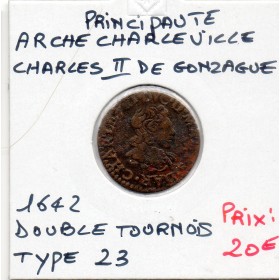 Ardennes, Principauté Arches Charleville, Charles II de Gonzague, (1642) Double tournois type 23 TTB