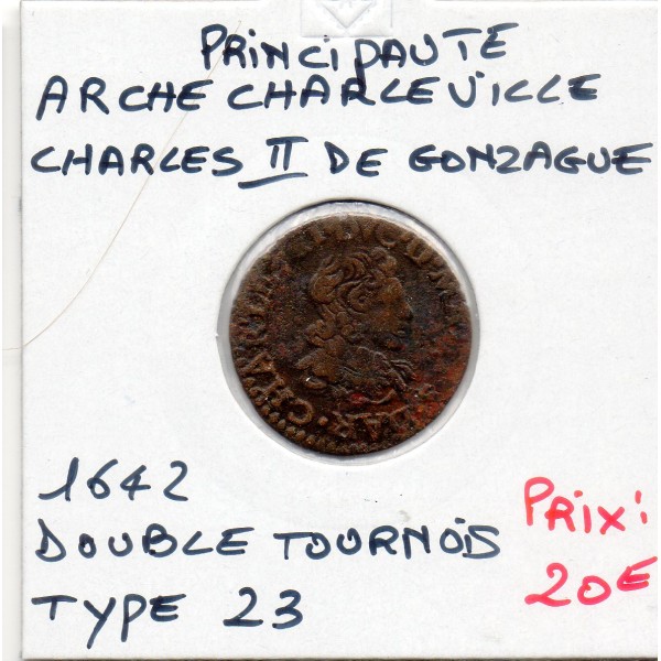 Ardennes, Principauté Arches Charleville, Charles II de Gonzague, (1642) Double tournois type 23 TTB