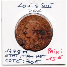 Sol 1778 N Montpellier Louis XVI TB+ nettoyé