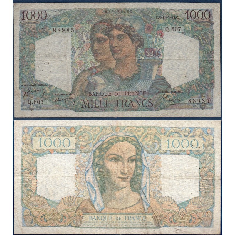 1000 Francs Minerve et Hercule TTB- 3.11.1949 Billet de la banque de France