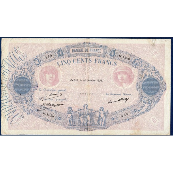 500 Francs Bleu et Rose TTB- 18.10.1929 Billet de la banque de France
