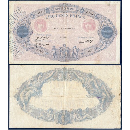 500 Francs Bleu et Rose TTB- 18.10.1929 Billet de la banque de France