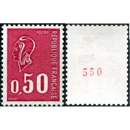Timbre France Yvert No 1664b Numéro rouge, g t sans phosphore  variété Type Marianne de Béquet