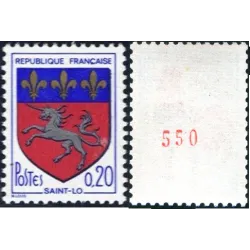 Timbre France Yvert No 1510b variété numéro rouge Blason de Saint-Lo