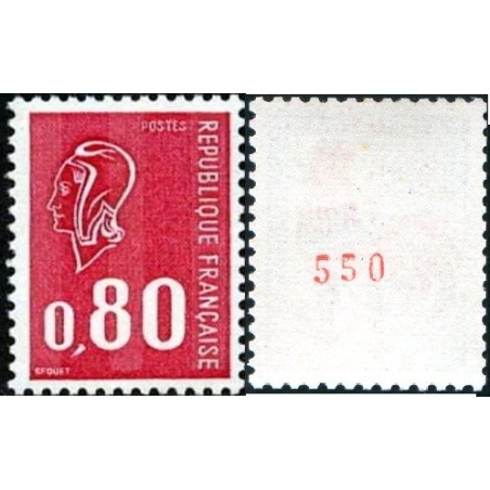 Timbre France Yvert No 1816c numéro rouge gomme tropicale variété Marianne de béquet, taille douce