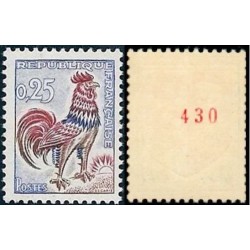 Timbre France Yvert No 1331b Numéro rouge de roulette varitété Coq de Decaris