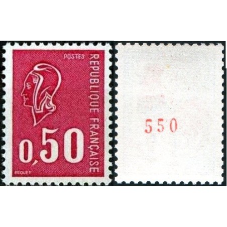 Timbre France Yvert No 1664e Numéro rouge, gomme tropicale variété Type Marianne de Béquet