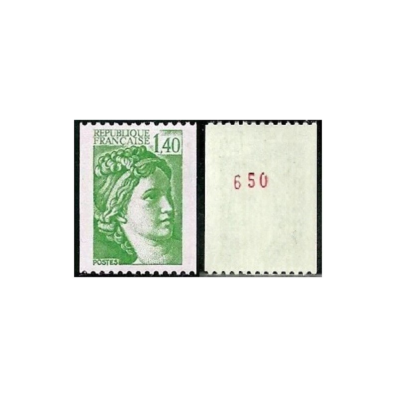 Timbre Yvert No 2157a numéro rouge variété Type Sabine de roulette 1.40fr