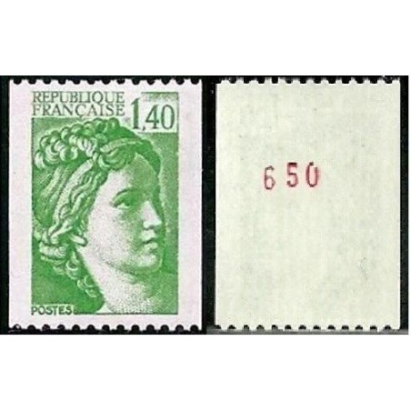 Timbre Yvert No 2157a numéro rouge variété Type Sabine de roulette 1.40fr