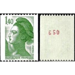 Timbre Yvert No 2191a numéro rouge variété type marianne Liberté roulette 1.40fr vert