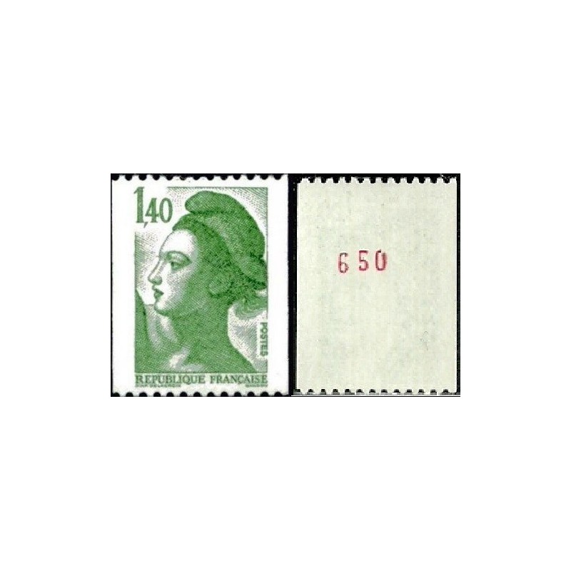 Timbre Yvert No 2191a numéro rouge variété type marianne Liberté roulette 1.40fr vert