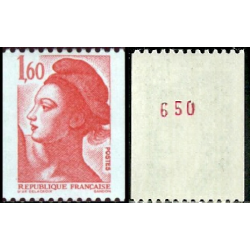 Timbre Yvert No 2192a numéro rouge variété type marianne Liberté roulette 1.60fr rouge