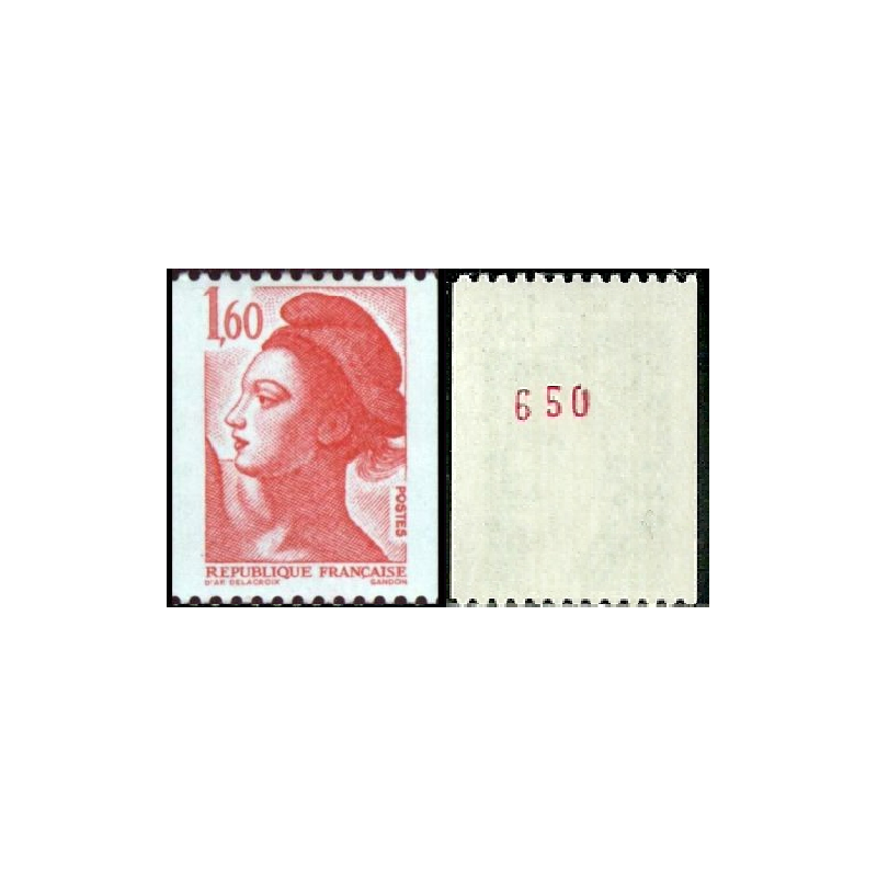 Timbre Yvert No 2192a numéro rouge variété type marianne Liberté roulette 1.60fr rouge